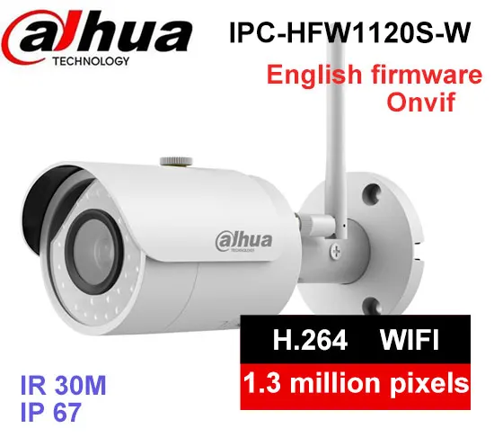 

DAHUA 1.3MP Small Fixed IR 30M Mini-Bullet IP Wi-Fi Network Camera IP67 Original English Version IPC-HFW1120S-W free shipping