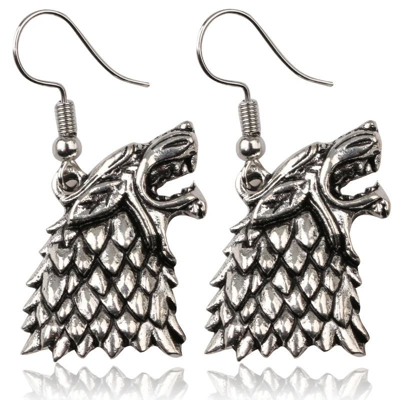 

Game Of Thrones Wolf Head Earrings Winter is Coming Stark Family Symbol Metal Earrings For Women Movie Cosplay Jewelry gifts