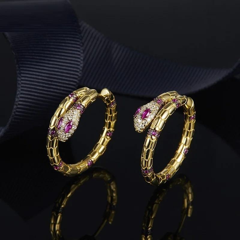 

Fashion Wedding 925 Sterling Silver Snake Cuff Stud Earring Zombie EGYPTIAN TRIBUTE Red Eyes Zombie Hoop Monaco Women Jewelry