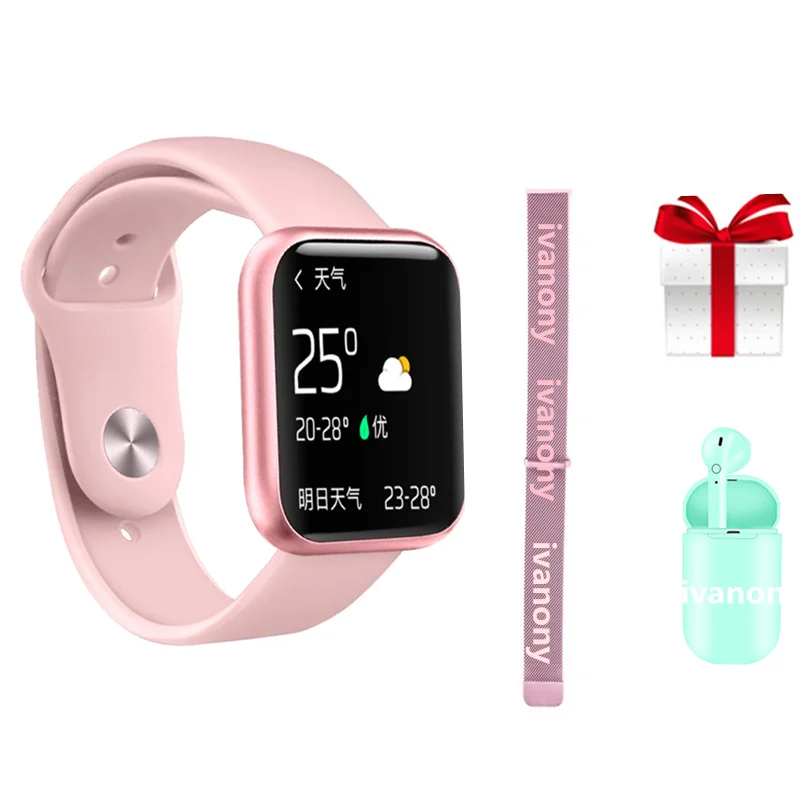 

Rose Gold Smart Watch Full Touch Screen Women Smartwatch Heart Rate Blood Pressure Oxygen Wearable Devide +Strap+Earphone