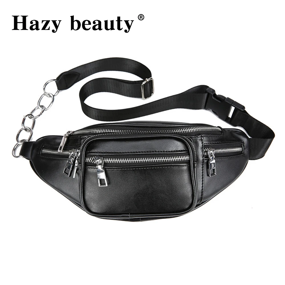 Women Waist Packs Casual Quality PU Leather Chain Shoulder Bags Zipper Chest Waist Bags Travel Chest Bag Fanny Waist Pack