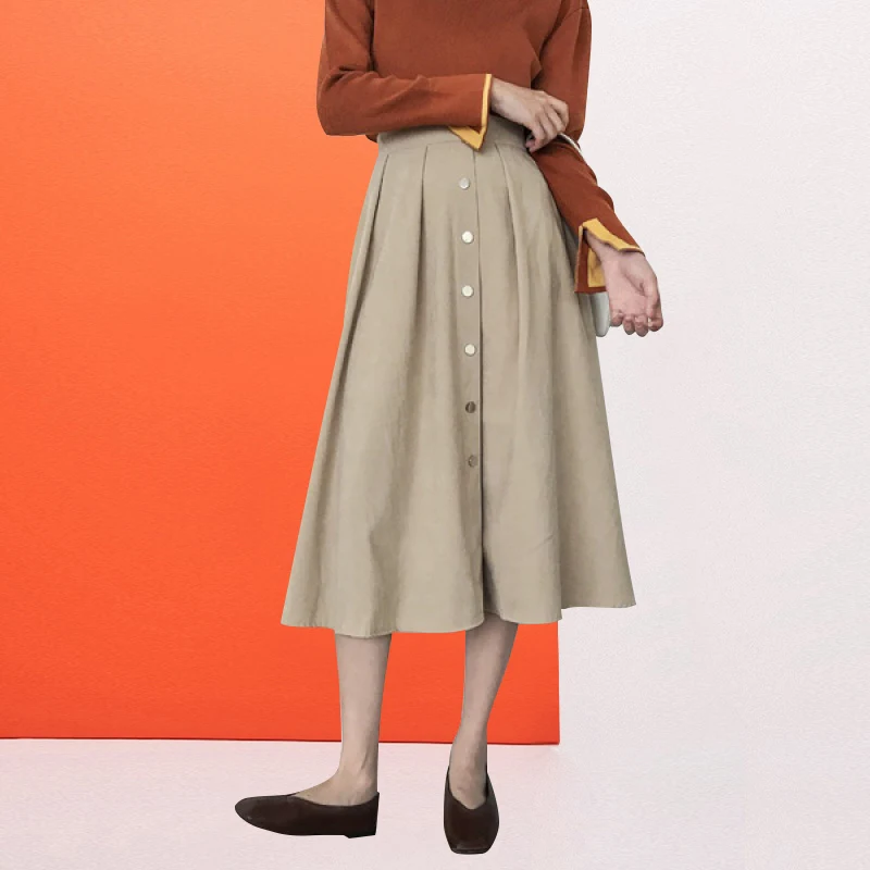 Women Button Skirt Long Summer Skirts For Women Elegant High Waist Black A Line Skirt Spandex Women Skirts 2019 Summer