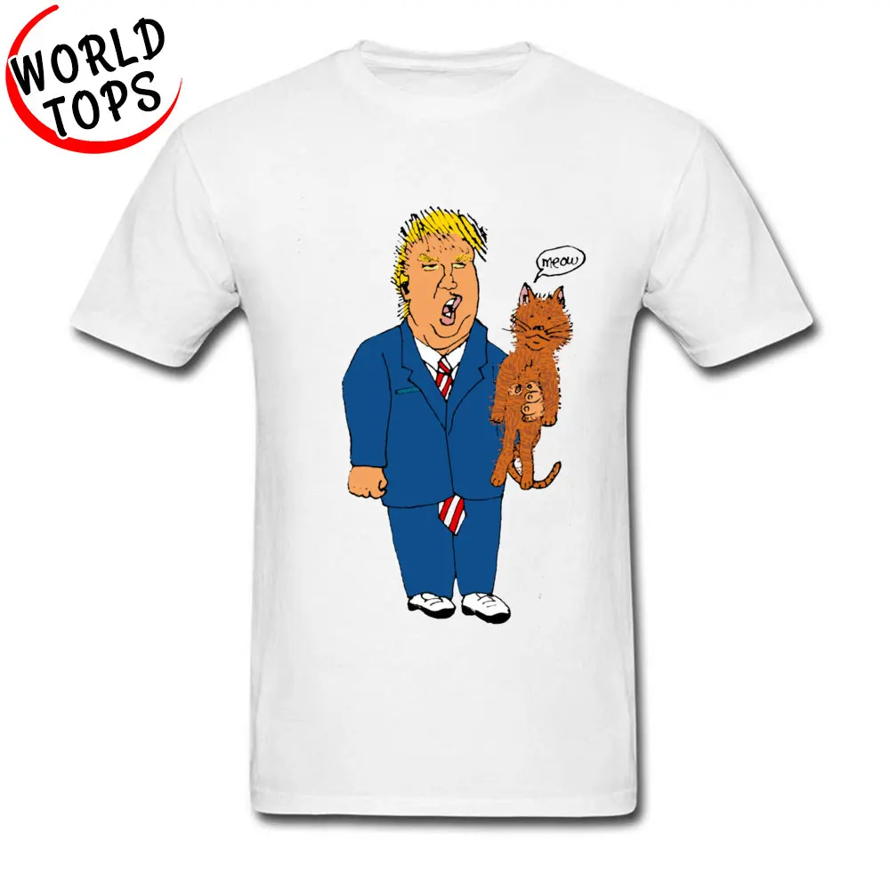 Funny Men Tops Shirt Trump  Cat Collector cosie T Shirts 100% Cotton Short Sleeve Printing Tops Shirts Crew Neck Trump   Cat Collector white