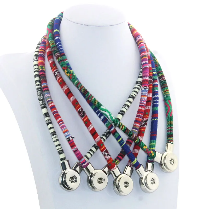 

50 CM Leather Necklace Ginger Snap Jewelry Bohemia Multi Colorful Magnet Clasp 18mm Snap Button Pendant 6 Colors 9881