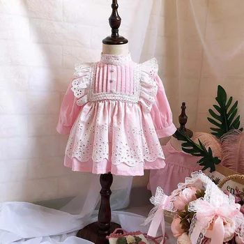 

2019 Autumn Arrivlas Spanish Girls Wedding Dress Children Sweet Lace Cotton Quality Jacquard Doll Dress Vitange Princess Dress