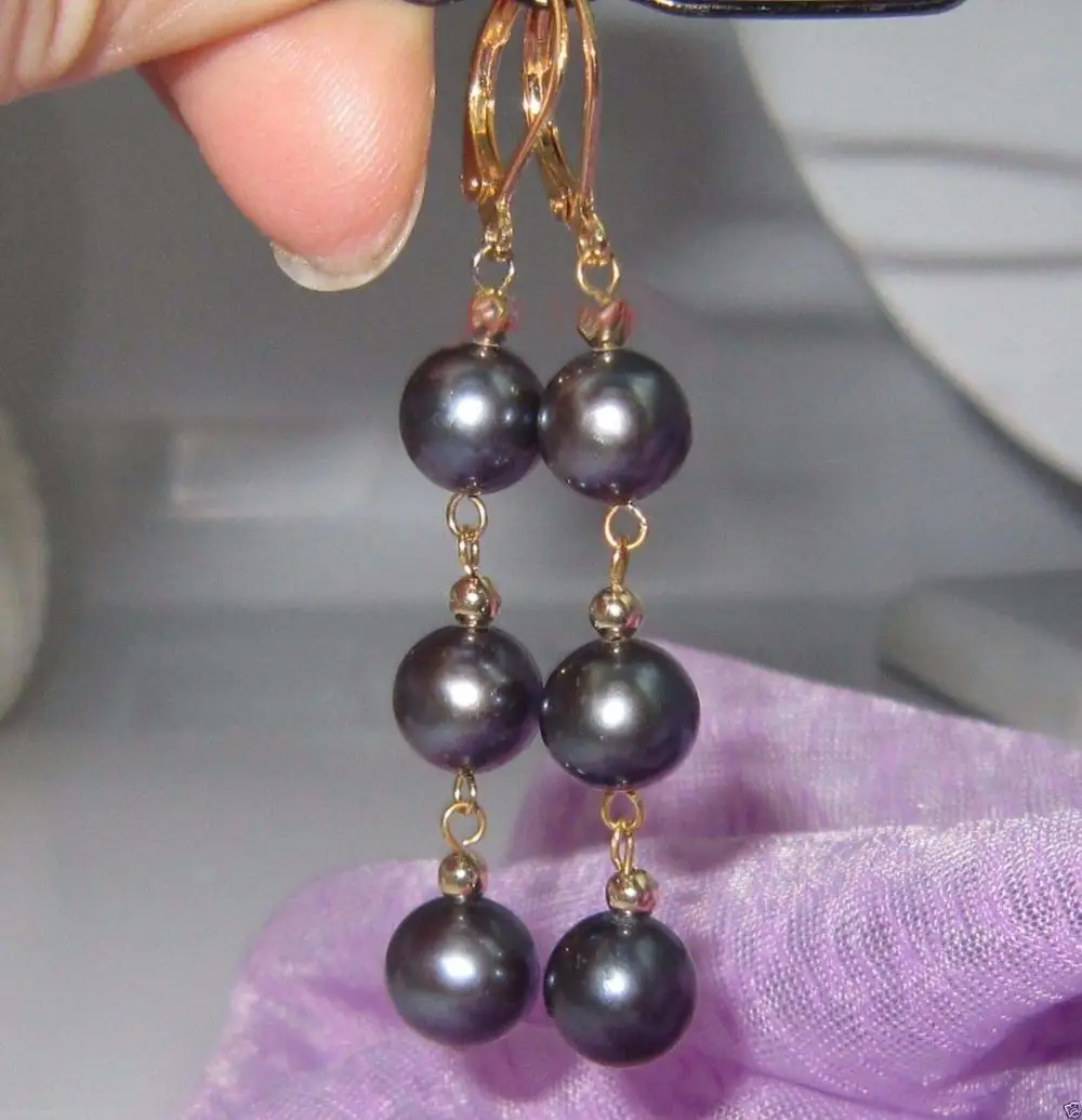 

HOT A PAIR AUSTRALIAN SOUTH SEA BLACK PEARL EARRING 14k/20 GOLD