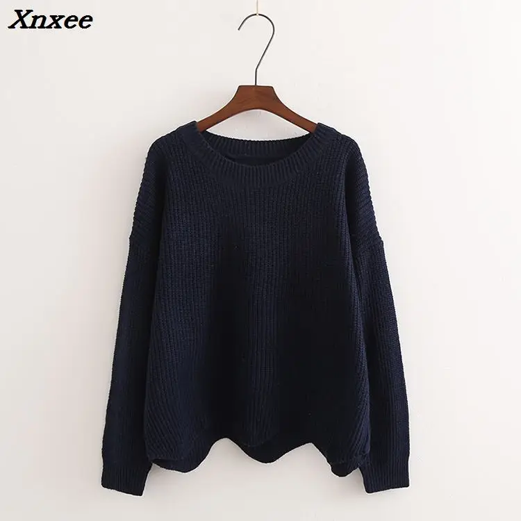 women sweater and pullovers knitted long sleeve sweaters Solid color crewneck Casual 2018 Cute sweater knitting pullover Female