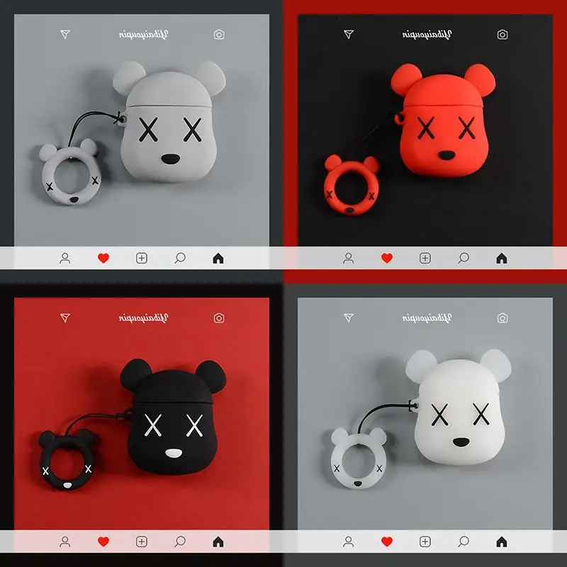 

Fashion Brand Bear Earphone Case for Airpods 1 Cover Protective Earbuds Skin for Airpods 2 Cases Bag for Airpods Ring Strap