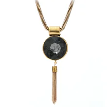 Fashion Design 2016 Big Simulated Gemstone Pendants Silver Plated Necklace T Show Long Chain Tassel Necklaces Bohemia Jewelry