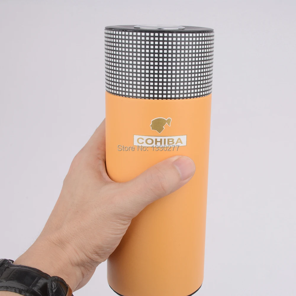 Кожаный чехол для сигар Cohiba с кедровым деревянным шпоном классический стиль