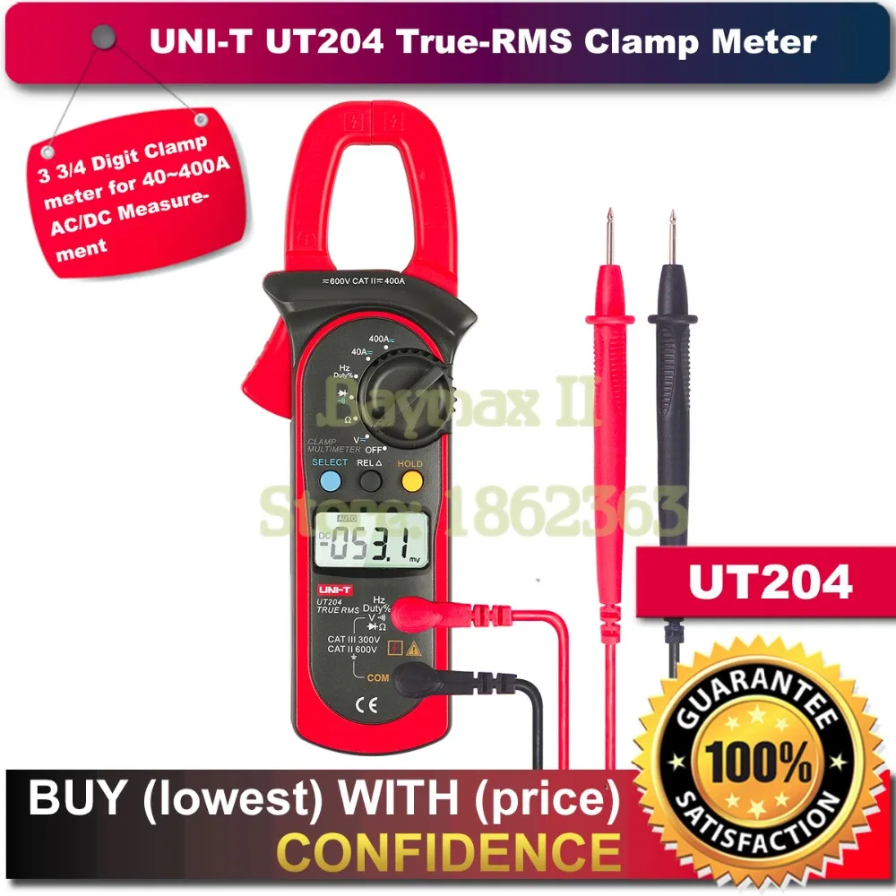 UNI-T UT204 3 3/4 Digit True RMS Авто Диапазон Цифровой клещи для 40~ 400A AC/DC Измерение тока