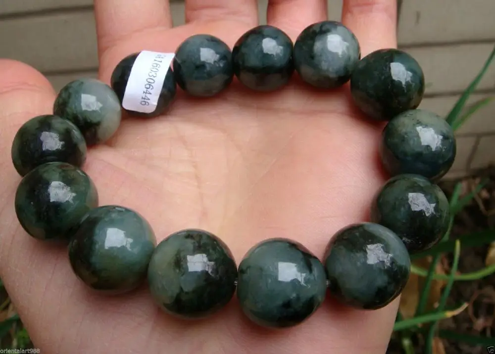

Certified Untreated Drak Green Icy Emerald Jade Jadeite 17mm Bracelet &Grade A 42%