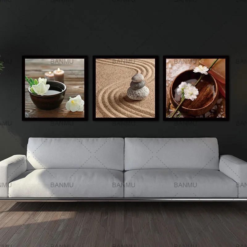 

Wall Art Painting canvas painting decoration Modern Flower in Bowl with Water and Candle Canvas Zen Stone Relaxation Calm Scene