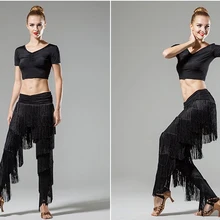 Женская Современная Танцевальная юбка для взрослых штаны с бахромой для латинских танцев новые брюки с бахромой латинский бальный танец танго платье брюки