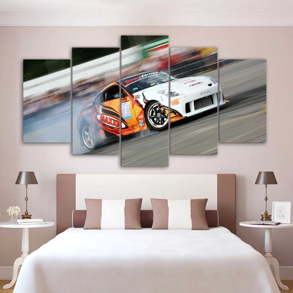 Wall Art Canvas Painting Wall Picture For Living Room Home Decor Frame 5 Panel Racing Car Landscape Print Canvas Painting