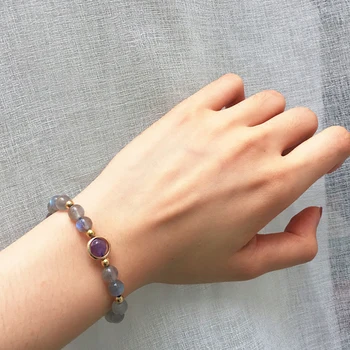 

OneQuarter Gold Moonstone Bracelet for Women Natural Stone Beaded Bracelet Minimalist Lady Geometric Jewelry Birthday Gift