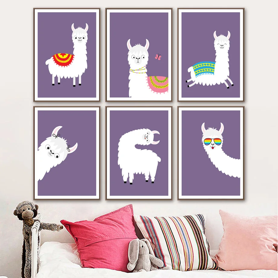 

Cute Alpaca Nursery Wall Art Canvas Painting baby Kids Room Decor Nordic Poster Cartoon Wall Pictures For Living Room Unframed