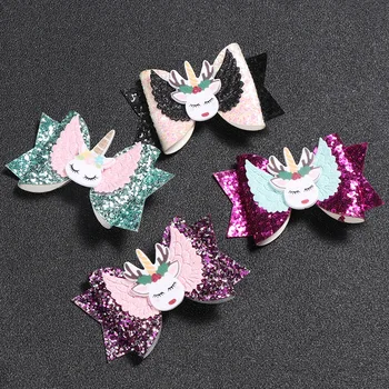 

New Girls Double Teeth Bow Hair clips Children Princess Glitter Hair Bows Clips Angels Wings Handmade Hairpins 10 pcs/lot