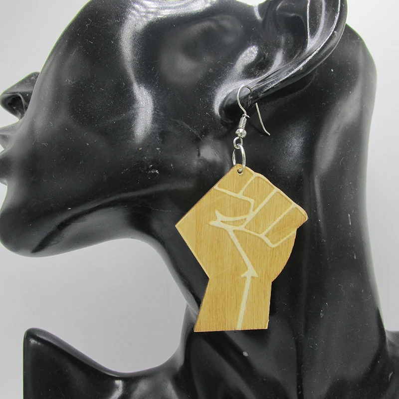 Engraving Power Fist Wood Earring | Украшения и аксессуары
