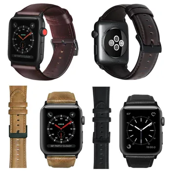 

Oil Wax Natureal Crack Leather Watch Band Straps 38mm 42mm 40mm 44mm Watchband for Apple Watch Iwatch Series 4 3 2 1