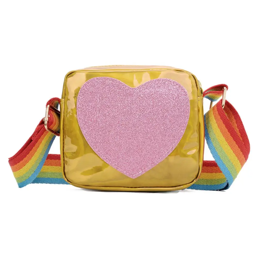 

Kids Love Print Clutch Shoulder Messenger Bags Children Girls PU Leather Heart Small Flap Rainbow Strap Casual Crossbody Bags