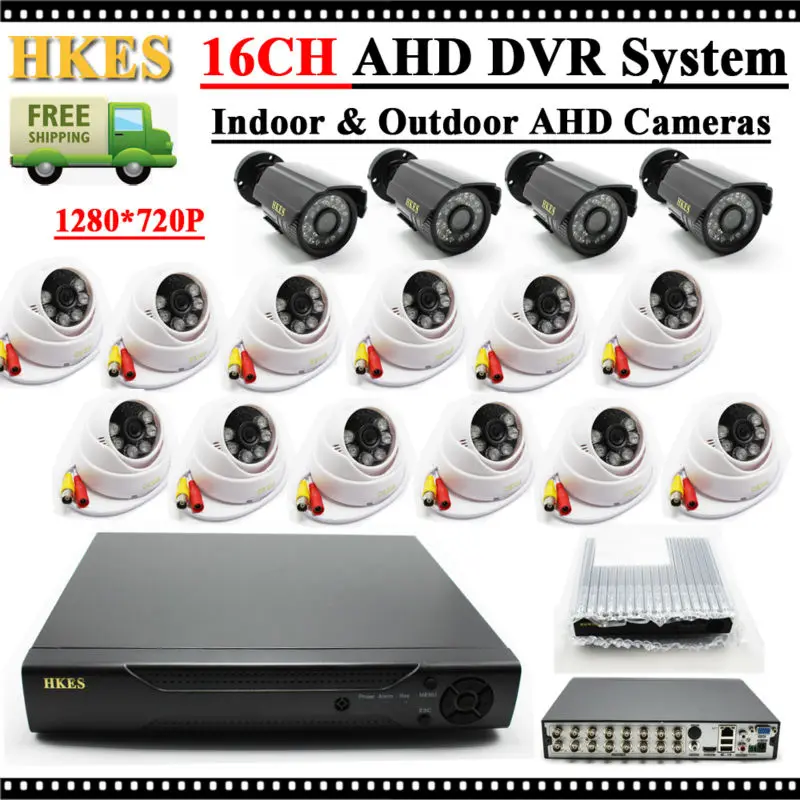 

Video Surveillance System 16 Channel AHD 1080N DVR Kit with Outdoor Indoor cctv camera 720P