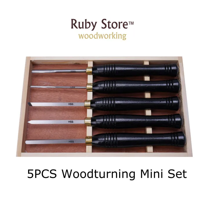 

5PCS Mini HSS Woodturning Chisel Set Black Walnut Handle in a Wooden Box