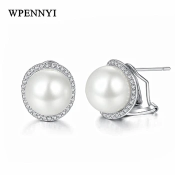 

Silver Color High Quality White Simulated Pearl Zirconia Surround Studded Trendsetter Earring Wholesale for Woman Party Wedding
