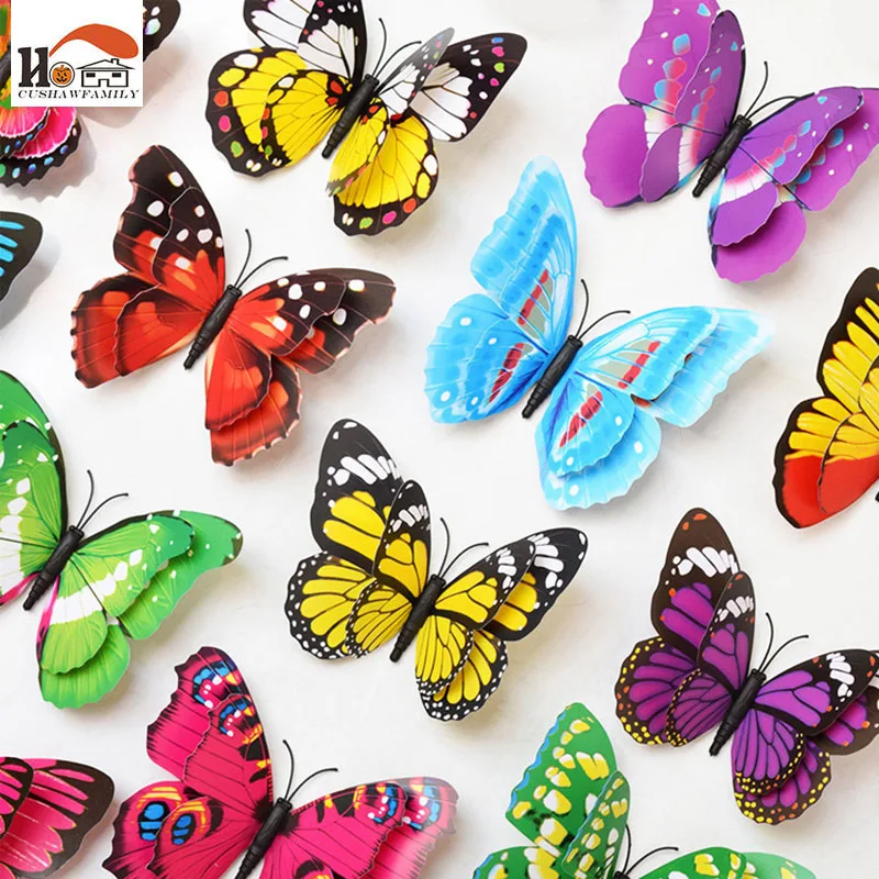 

10 pcs/lot Colorful 3D doublelayer butterfly decorative magnet background paste butterfly message fixed magnet stickers