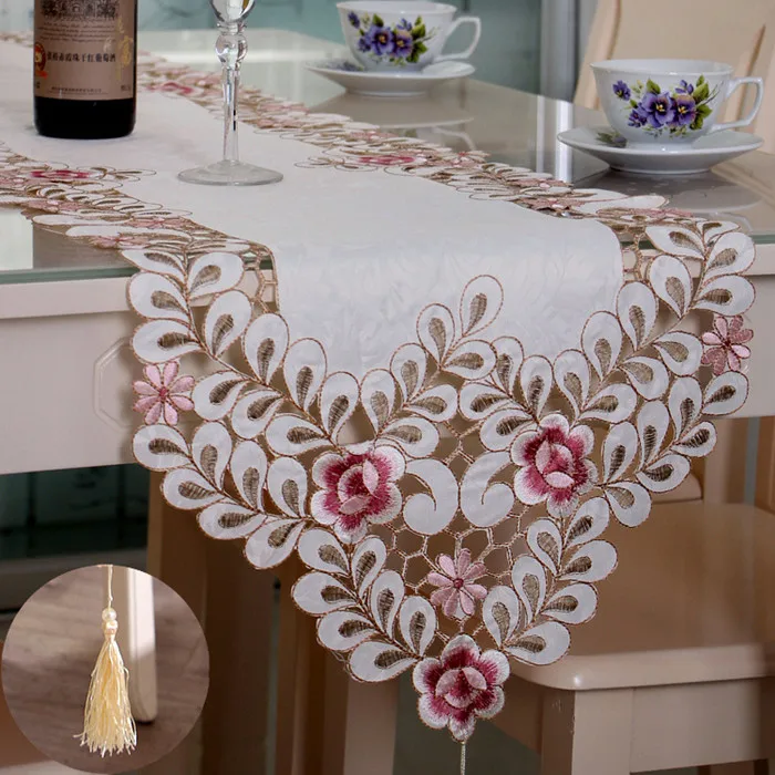 Европа Настольная дорожка Ployester кружева Свадебные украшения вышитые цветочные покрытие стола пыле бегунов домашний текстиль Высокое качество - Цвет: style 2