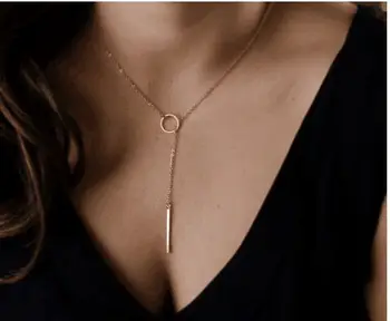 

Jisensp New Fashion Jewelry Circle with Bar Long Necklace for Women Party Gifts Chic Y Shaped Minimalist Necklace Necklace N021