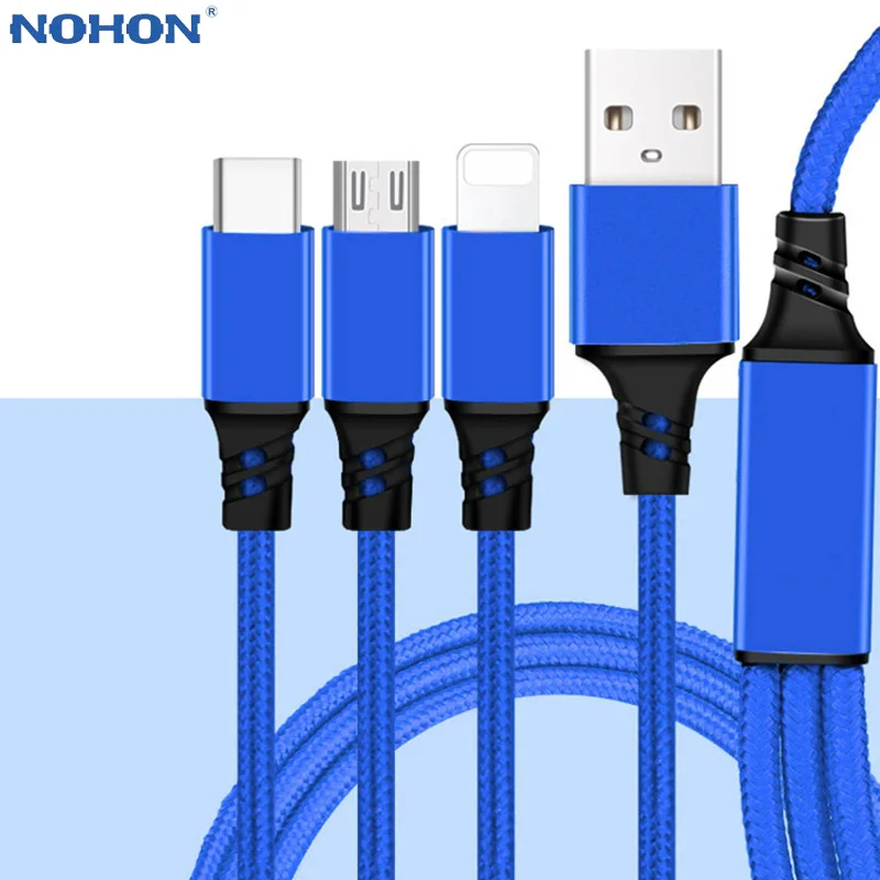 

Fast Charging Charger 2/3 in 1 Cable For iPhone 6 S 6S 5 SE 7 8 Plus X XR XS Max Micro USB Type C Android For Huawei Xiaomi 3in1