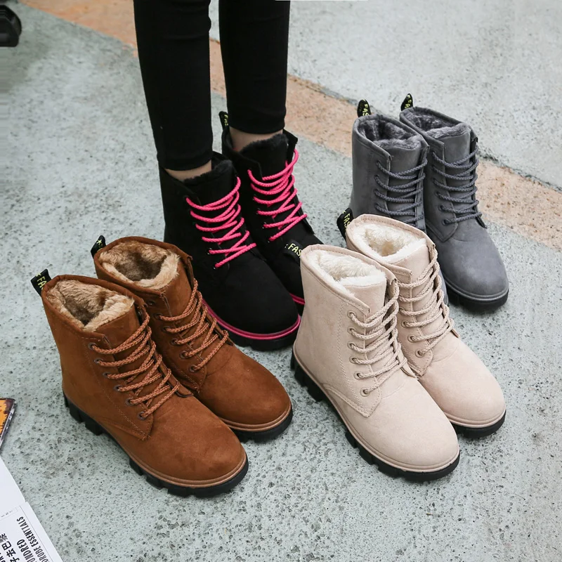

2018 Women Boots Winter Warm Fur Plush Shoes Woman Snow Ankle Boots Cotton Comfort Martin Botas Mujer Flats Motocycle Booties