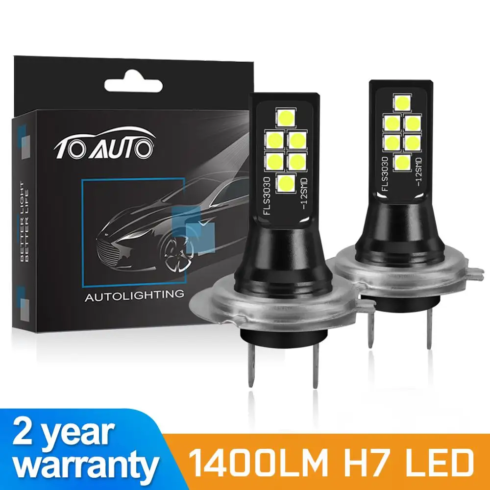 

2Pcs H7 LED Lamp 1400LM Super Bright 12 3030SMD Car Fog Lights 12V 24V 6000K Driving Running Led H7 Bulbs for Auto Automotive