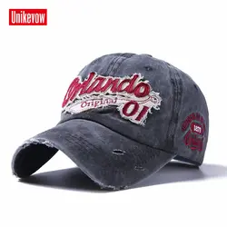 Unikevow промывают Бейсбол Кепки Для мужчин письмо патч хлопка snapback hat Кепки S Винтаж Для женщин Регулируемый Осень snapback прочный козырек