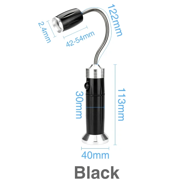 Portable LED Flashlight Multifunctional Waterproof Working Lamp Magnetic Base Flexible Gooseneck Adjustable Focus Light For BBQ - Wattage: Black