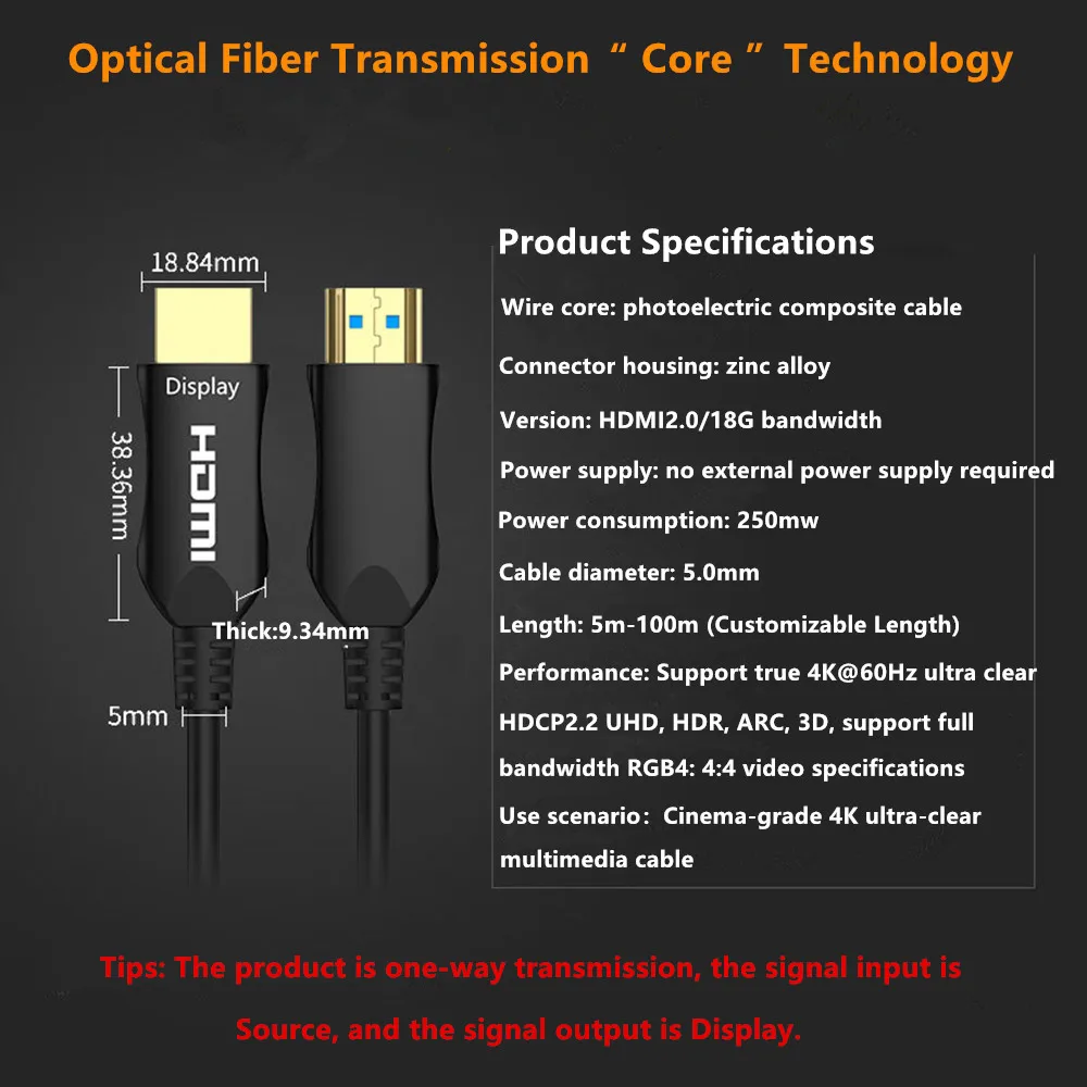 Кабель HDMI 2 0 оптоволоконный кабель с позолоченным покрытием поддержка 3D 60 Гц 18