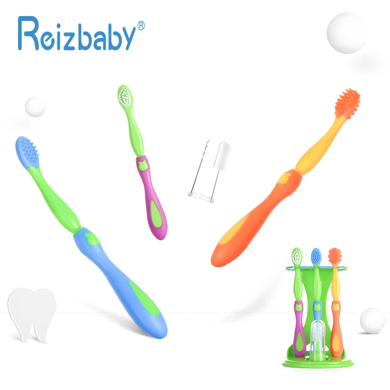 REIZBABY Safety Kids Toothbrush Set Infant Silicone Finger Toothbrush Baby Training Toothbrush