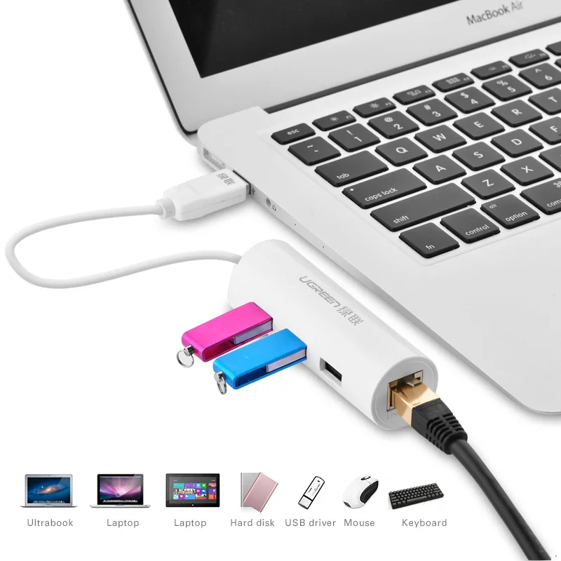 Ugreen USB 2 0 Ethernet для Windows 10 Xiaomi Mi Box 3 концентратор к RJ45 Lan адаптер Сетевая карта|usb 2.0