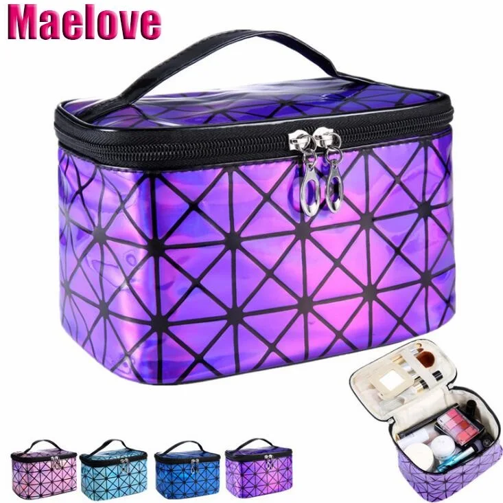 

Hologram bag women's geometry lattic handbag laser silver makeup bag Free Shipping luxury handbags women bags designer