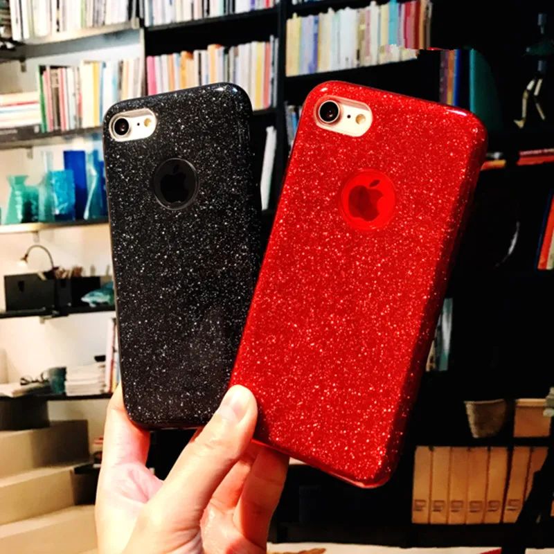 Luxury Shining Red Glitter Case For iPhone 8 Plus 3 In 1