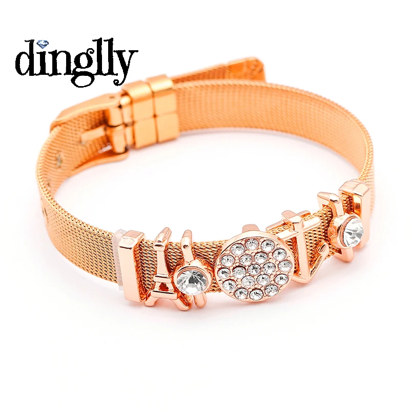 

DINGLLY Tower men women ancre fish 8 sun rose gold silver mesh bracelet alloy wide ribbon buckle jewelry birthday Charm bracelet