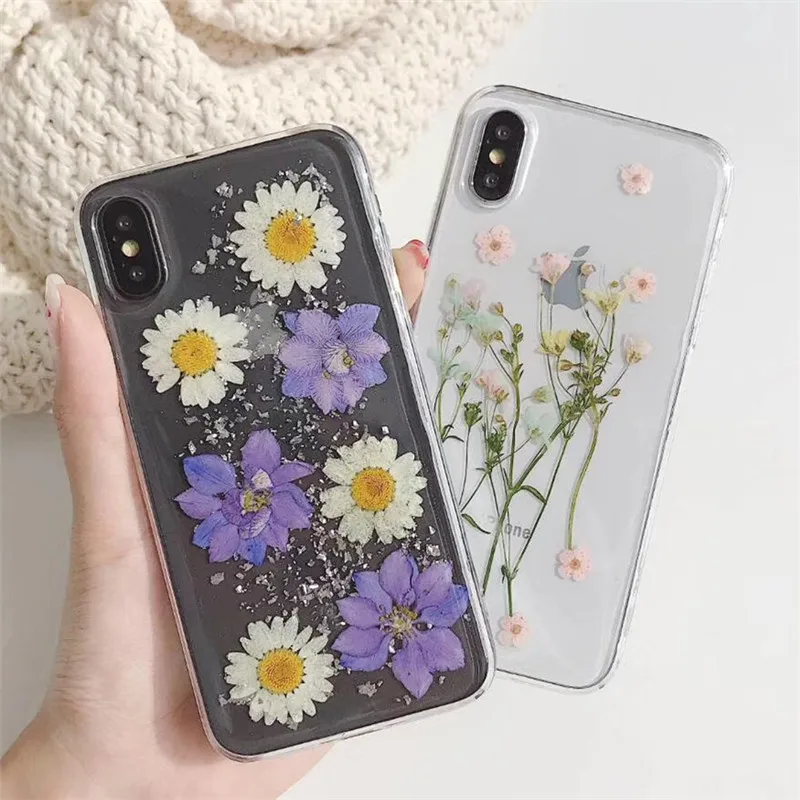 

Cute Dried flowers soft TPU Case For iPhone 8 8 Plus Transparent Flowers Back Cover For iPhone X 6 6s plus 7 7Plus coque Capa