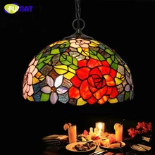 FUMAT Stained Glass Pendant Lamp Rose Lamp Shade Glass Light For Living Room Dining Room Glass