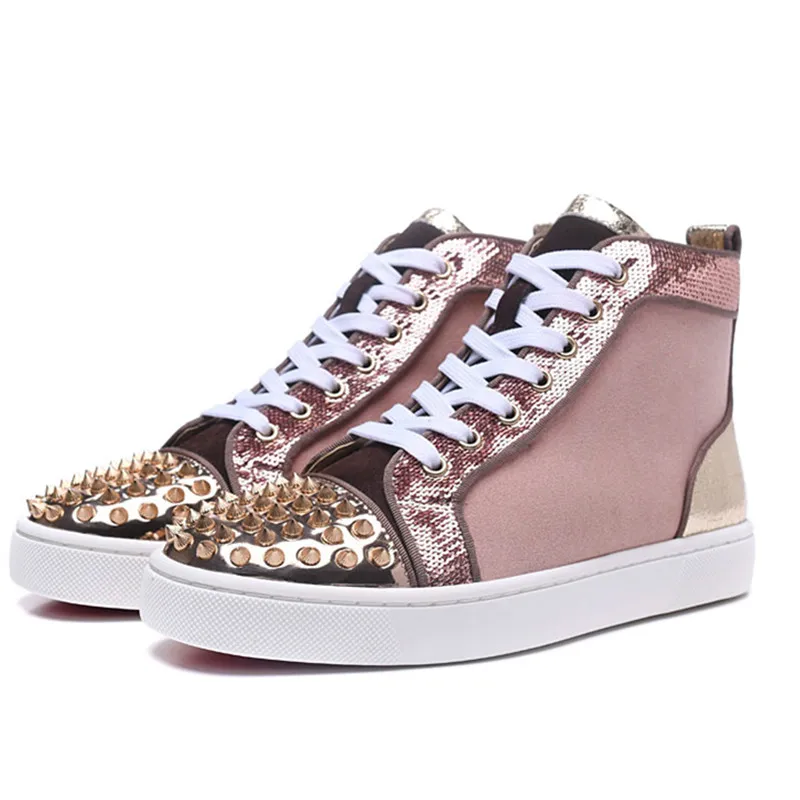 Женская повседневная обувь с высоким берцем, роскошные дизайнерские женские кроссовки с заклепками, женская обувь на платформе, розовая Женская обувь, zapatos de mujer tenis