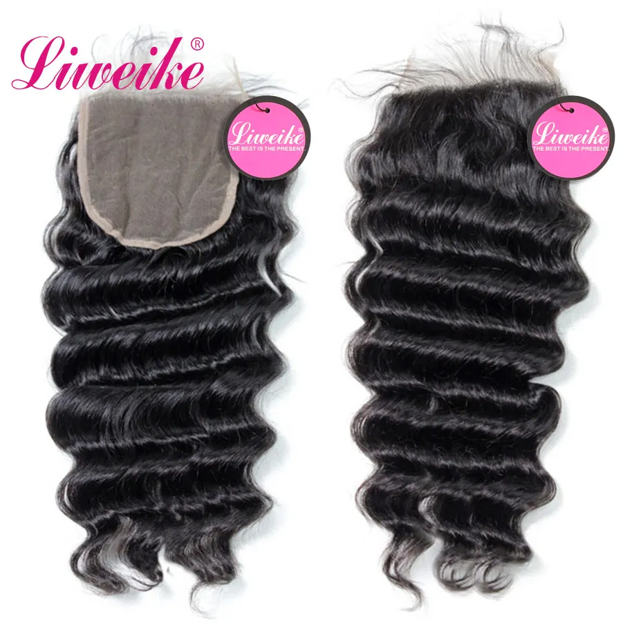 Liweike 5x5 Brazilian Loose Wave Lace Closure 100% Human Remy Hair Free Middle Three Part 1B Color 130% Density Closures | Шиньоны и