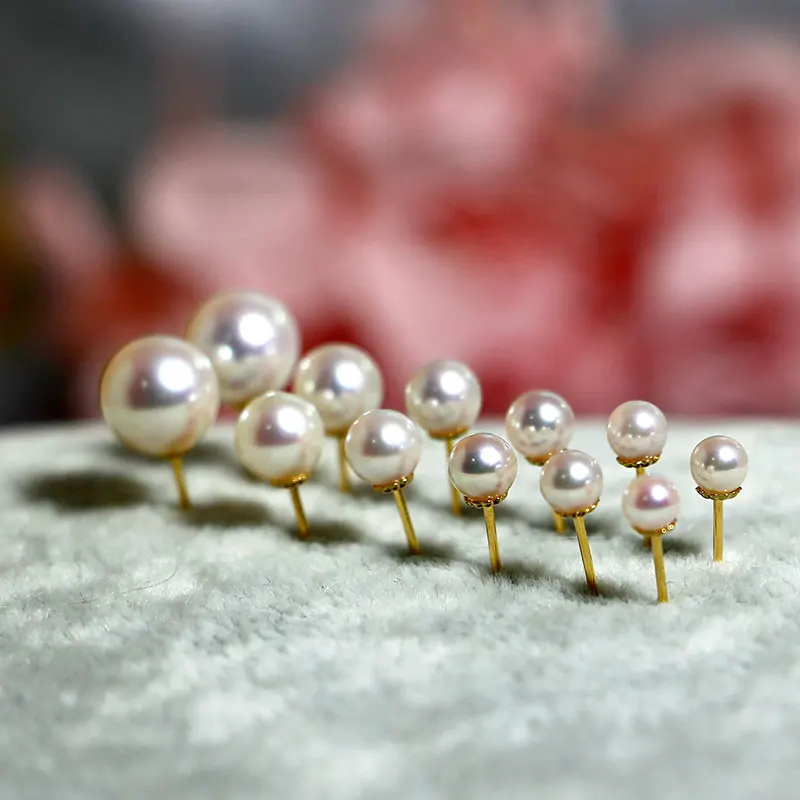 SHENSS Оригинальное элегантное качество Akoya жемчужные серьги для женщин классические 18 золотые серьги бледно-розовые маленькие лампочки Akoya02