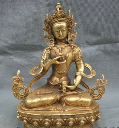 

8" Tibetan Buddhism Bronze Green Tara Padmasambhava Shakyamuni Buddha Statue
