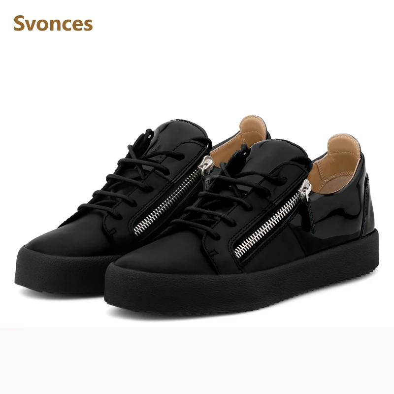 

Fashion Black Flat Platform Comfortable Shoes Height Increasing Unisex Casual Sneakers Man Metal Zipper Designer Euro Size 38-45