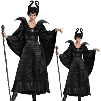 

Black Gothic Witch Costume For Adult Women Purim Halloween Cosplay Party Wizards Fancy Dress